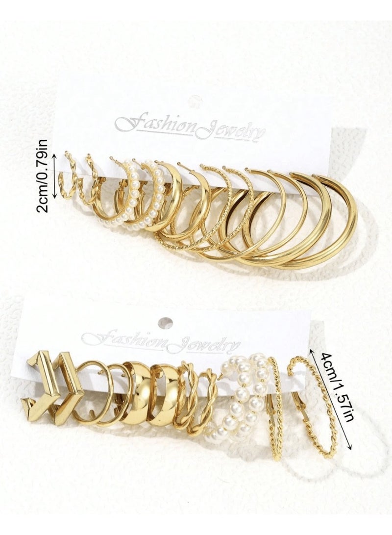 veya 12 Pairs Bohemian Metal Earrings Set with Beaded Design - Image 2